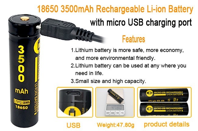500 Cycles 3.7 Volt Rechargeable Battery Lithium Ion Cells 18650 With ...